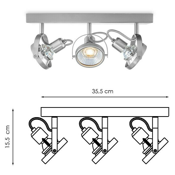 Home Sweet Home LED-Deckenstrahler Yaya (5,8 W, L x B x H: 9,5 x 35,5 x 15,5 cm, Silber, Warmweiß, 3 Stk.) | BAUHAUS