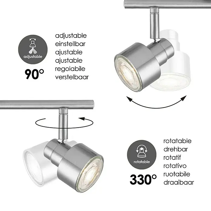 Home Sweet Home LED-Deckenstrahler Drift - 5,8 W, L x B x H: 12 x 35,5 x 17,5 cm, Holz/Silber, Warmweiß, 2 Stk. - Abbildung einer verstellbaren und drehbaren Lampe, die Flexibilität und Anpassungsfähigkeit in der Beleuchtung ermöglicht.