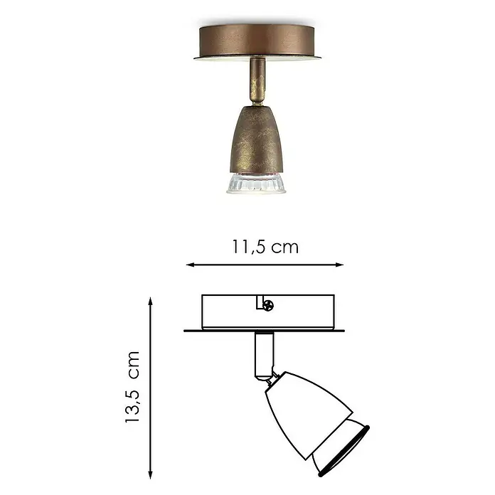 Home Sweet Home LED-Deckenstrahler rund Curl - 5,8 W, Ø x H: 11,5 x 13,5 cm, Bronze, Warmweiß, 1 Stk. - Abbildung einer braunen Deckenleuchte mit Maßen, die eine stilvolle Beleuchtung und praktische Informationen kombiniert.