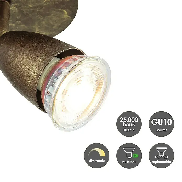 Home Sweet Home LED-Deckenstrahler rund Curl - 5,8 W, Ø x H: 11,5 x 13,5 cm, Bronze, Warmweiß, 1 Stk. - Nahaufnahme einer stilvollen Leuchte mit austauschbarer GU10-Glühbirne, dimmbar und langer Lebensdauer.