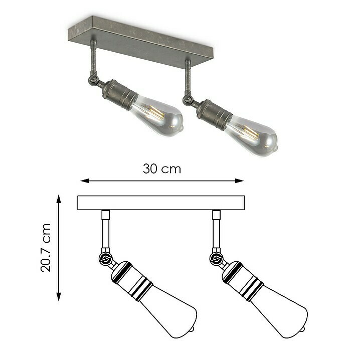 Home Sweet Home LED-Deckenleuchte Spy (4 W, L x B x H: 30 x 9,5 x 20,5 cm, Burned Metal, Warmweiß, 2 Stk.) | BAUHAUS