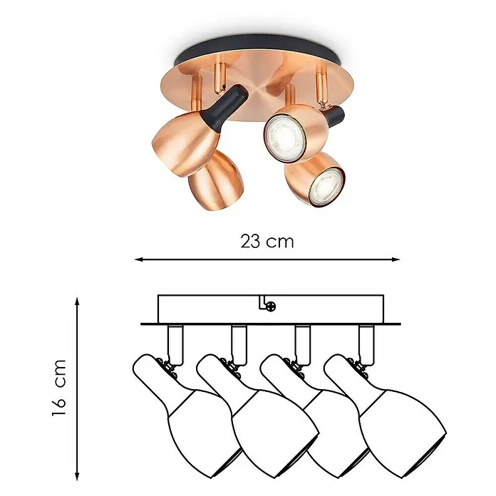 Home Sweet Home LED Deckenleuchte Ska – 15W, 1500lm, 3000K Warmweiß, Quadratisch, Gebürstetes Kupfer, 22x22x3.6 Cm