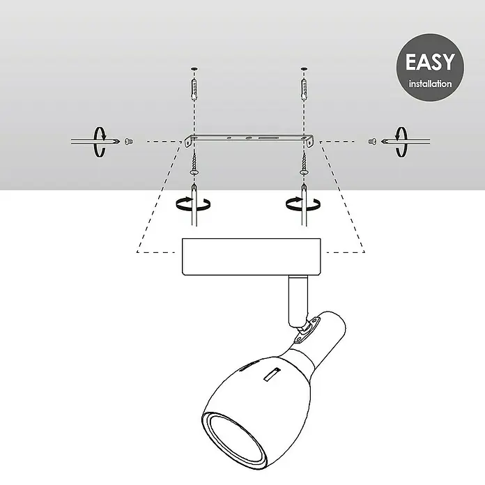 Home Sweet Home LED-Deckenstrahler rund Novi - 5,8 W, Ø x H: 9,5 x 16 cm, Kupfer, Warmweiß - Montageanleitung für einen Deckenstrahler mit dem Hinweis "EASY installation" für eine einfache Installation.