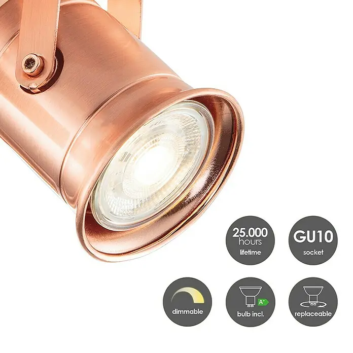 Home Sweet Home LED-Deckenstrahler Venn - 5,8 W, L x B x H: 11 x 32 x 16 cm, Kupfer, Warmweiß, 2 Stk. - Spotleuchte in Kupferoptik mit LED-Leuchtmittel. Dimmbar, GU10 Sockel, 25.000 Stunden Lebensdauer, Leuchtmittel enthalten und austauschbar.