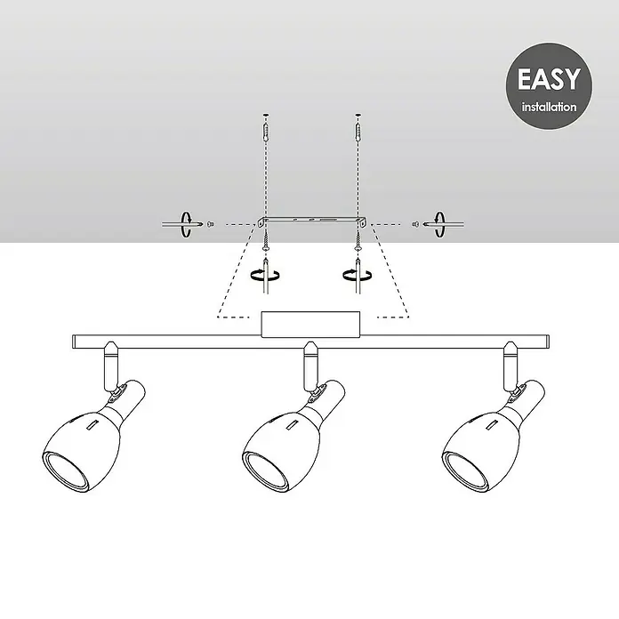 Home Sweet Home LED-Deckenstrahler Novi - 5,8 W, L x B x H: 9,5 x 46 x 17,6 cm, Kupfer, Warmweiß - Eine Abbildung, die die einfache Installation einer dreiflammigen Aufbauleuchte zeigt, perfekt für jeden Raum.