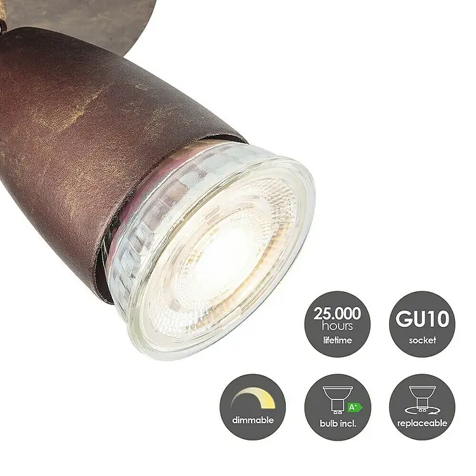 Home Sweet Home LED-Deckenstrahler rund Curl - 5,8 W, Ø x H: 20 x 14,5 cm, Bronze, Warmweiß, 3 Stk. - Nahaufnahme einer Wandlampe mit austauschbarer GU10-Fassung, dimmbar, inklusive Leuchtmittel mit 25.000 Stunden Lebensdauer.