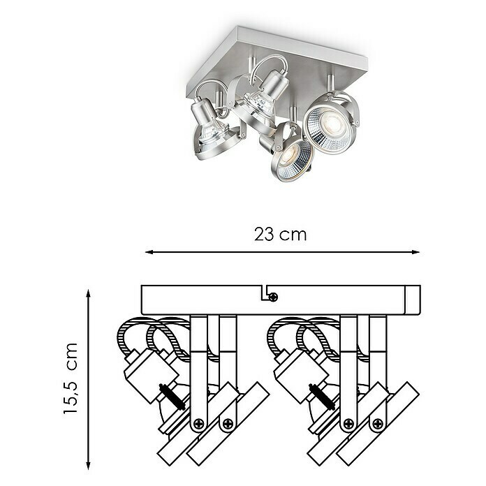 Home Sweet Home LED-Deckenstrahler Yaya (5,8 W, L x B x H: 23 x 23 x 15,5 cm, Silber, Warmweiß, 4 Stk.) | BAUHAUS