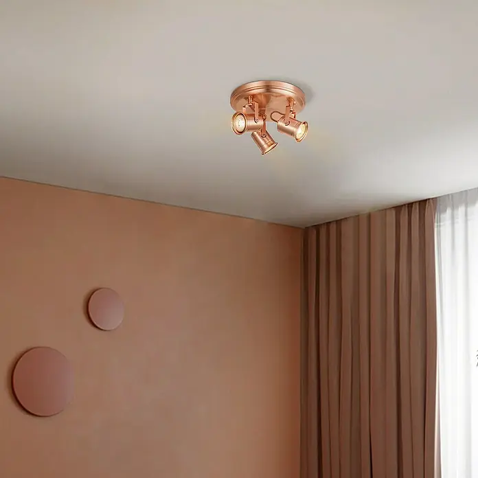 Home Sweet Home LED-Deckenstrahler Venn - 5,8 W, L x B x H: 24 x 24 x 16 cm, Kupfer, Warmweiß - Deckenleuchte mit drei Strahlern aus Metall in Kupferoptik. Ideal für Wohnzimmer, Schlafzimmer oder Flur.