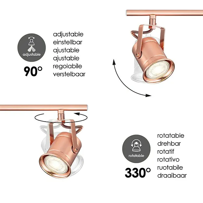 Home Sweet Home LED-Deckenstrahler Venn - 5,8 W, L x B x H: 11 x 82,5 x 16 cm, Kupfer, Warmweiß, 4 Stk. - Verstellbare und drehbare Leuchte zur flexiblen Ausrichtung des Lichts. Ideal für Wohnräume oder Büros.