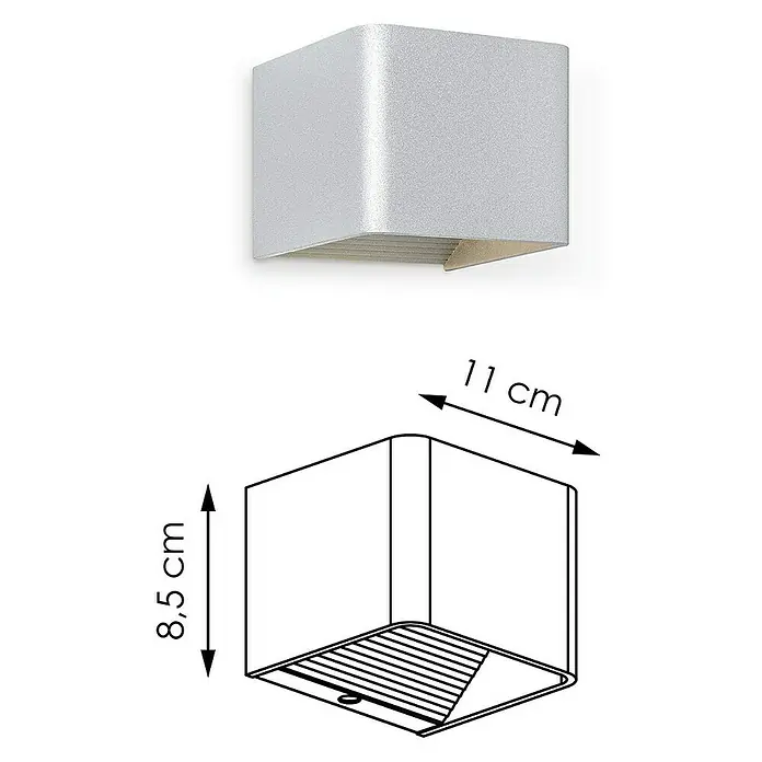 Home Sweet Home Wandleuchte Anna - 5 W, L x B x H: 11 x 10 x 8,5 cm, Aluminium - Wandleuchte in Würfelform aus Aluminium in Silber mit den Maßen 11x8,5 cm. Perfekt als indirekte Lichtquelle für Flure oder Wohnräume.