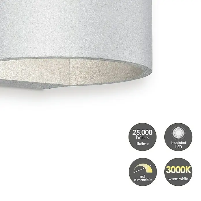 Home Sweet Home Wandleuchte Lounge - 5 W, L x B x H: 13,5 x 13 x 7,5 cm, Aluminium - Nahaufnahme einer runden Wandleuchte mit LED-Technologie, die ein warmes, weißes Licht ausstrahlt und eine lange Lebensdauer verspricht.