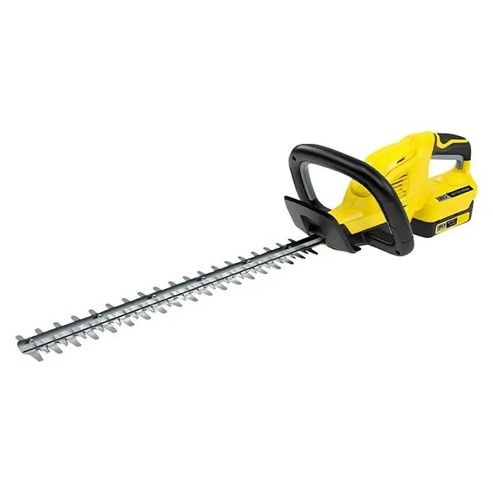Kärcher Akku-Heckenschere HGE 18-45 Battery Set18 V, Li-Ionen, 1 Akku, Schnittlänge: 45 cm - Bild einer gelben Akku-Heckenschere mit langer, scharfer Klinge, ideal für Gartenarbeiten und präzise Formgebung von Hecken.