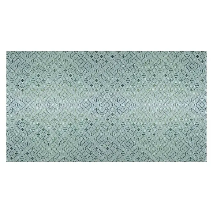 Lámina para ventana Gofrado Fix Rissani Mini - 92 cm x 1,5 m, Transparente - La imagen muestra un panel rectangular claro con un patrón geométrico de círculos que se cruzan sobre un fondo oscuro.