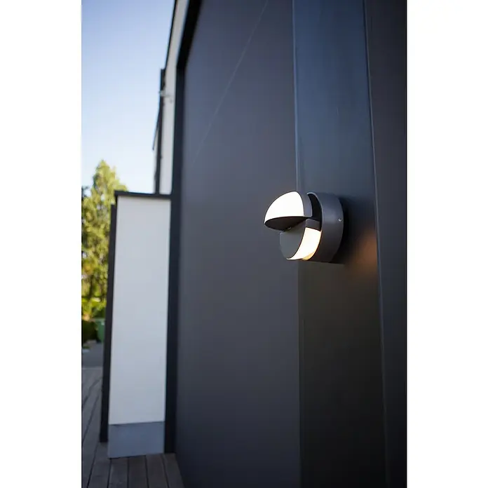 Lutec Aplique exterior LED Eklips - 13 W, 161 x 161 x 146 mm, Gris oscuro, IP54 - Moderna luz exterior gris que emite una luz cálida y crea un ambiente elegante. Atractivo en cada pared de la casa.