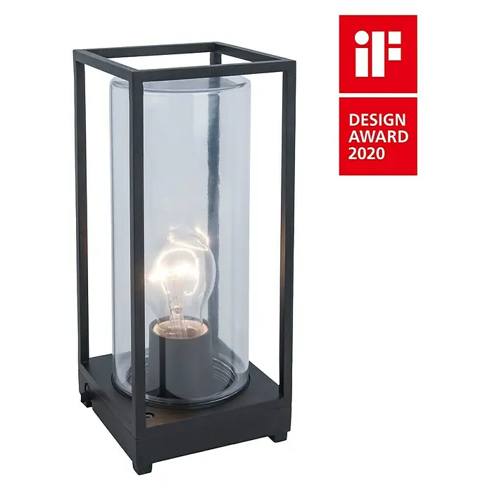Lutec Lámpara de sobremesa Flair - Altura: 313 mm - Lámpara de mesa con cuerpo de vidrio y marco de metal negro, ganadora del iF Design Award 2020.