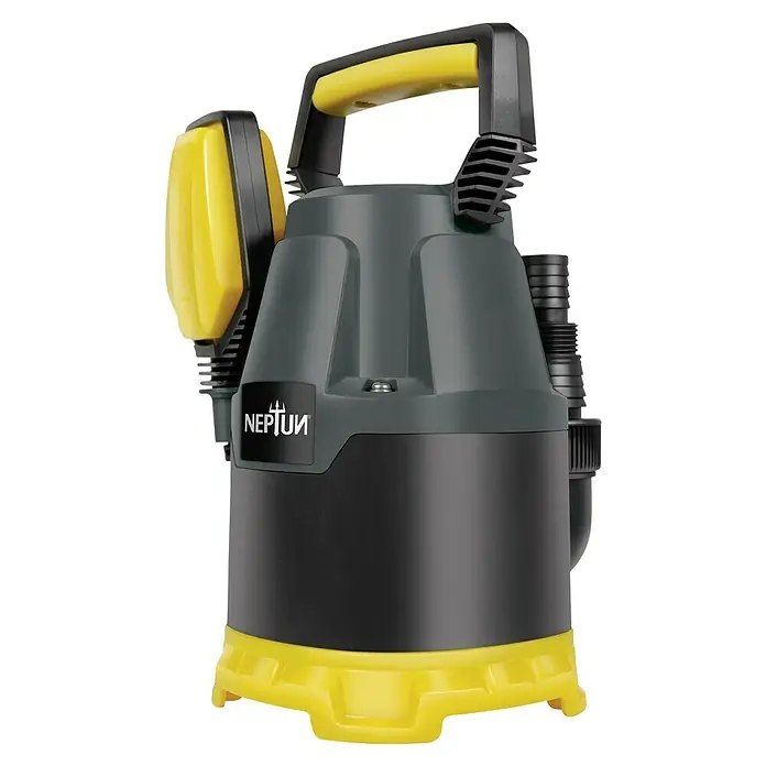 Neptun Bomba de achique sumergible para agua limpia NKP-E 22 - 220 W, Capacidad de bombeo máx.: 7.500 l/h - Bomba sumergible Neptun con detalles en amarillo y gris, ideal para usar en el jardín o en la casa en caso de inundación.