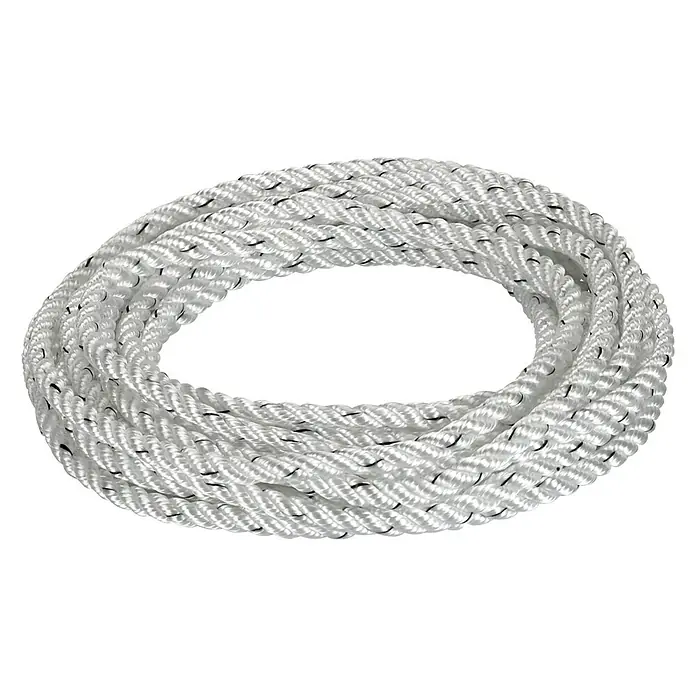 Neptun Drucktauchpumpe NTP-E 80 - 800 W, Max. Fördermenge: 6.000 l/h - Aufgerolltes, weißes, geflochtenes Seil auf schwarzem Hintergrund. Das Seil ist sauber aufgerollt und bereit für den Einsatz.