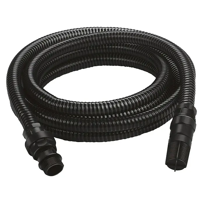 Neptun Gartenpumpe NGP-E 100 SET - 1.000 W, Max. Fördermenge: 4.600 l/h - Eine schwarze, flexible Ablaufschlauch für Sanitäranwendungen mit Anschlussstücken an beiden Enden.