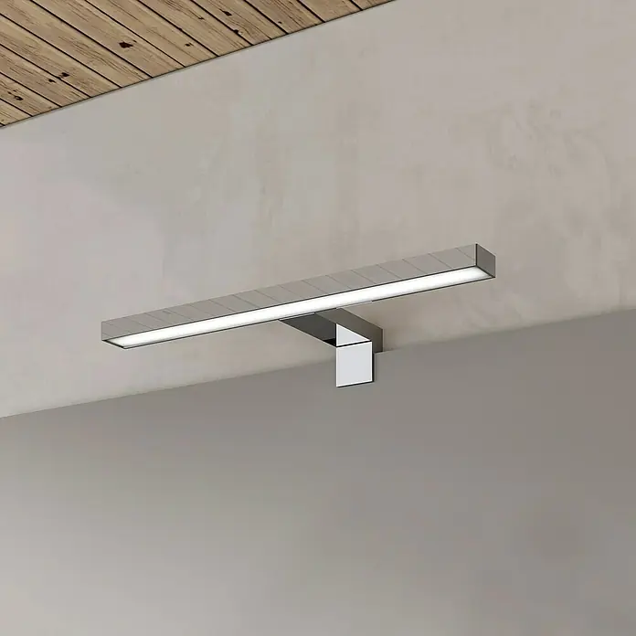 Artysan Conjunto de mueble de baño Versa - Ancho: 60 cm, 3 pzs., Blanco, Mate - La luz de pared plateada LED de baño proporciona una iluminación moderna y elegante sobre el espejo o el lavabo.