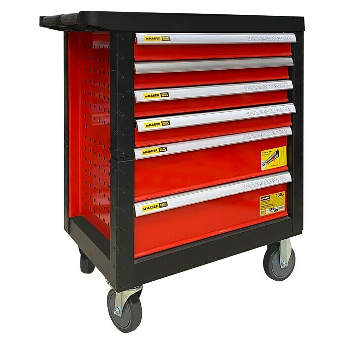 Carro de taller con 130 herramientas (L x An x Al: 47 x 75 x 98 cm, Rojo) | BAUHAUS