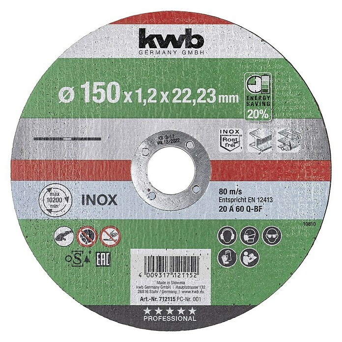 KWB Disco de corte (Apto para: Acero inoxidable, Diámetro disco: 150 mm, Espesor disco: 1,2 mm) | BAUHAUS