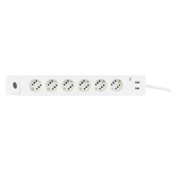 REV Steckdosenleiste Combini - 6-fach, Weiß, Kabellänge: 1,4 m, Mit Schalter - Weiße Steckdosenleiste mit sechs Steckdosen und zwei USB-Anschlüssen, ideal zum gleichzeitigen Aufladen mehrerer Geräte.