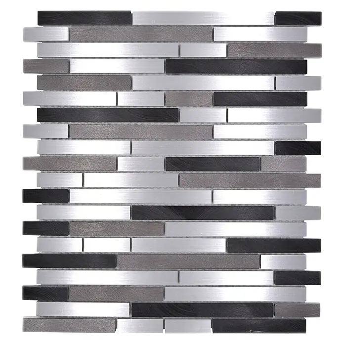 Mosaikfliese Mix XAM A891 - 29,8 x 33,8 cm, Grau/Schwarz, Matt - Mosaikfliesen-Design mit horizontalen Streifen in Silber-, Grau- und Schwarztönen. Ideal für stilvolle Wandverkleidungen in jedem Raum.
