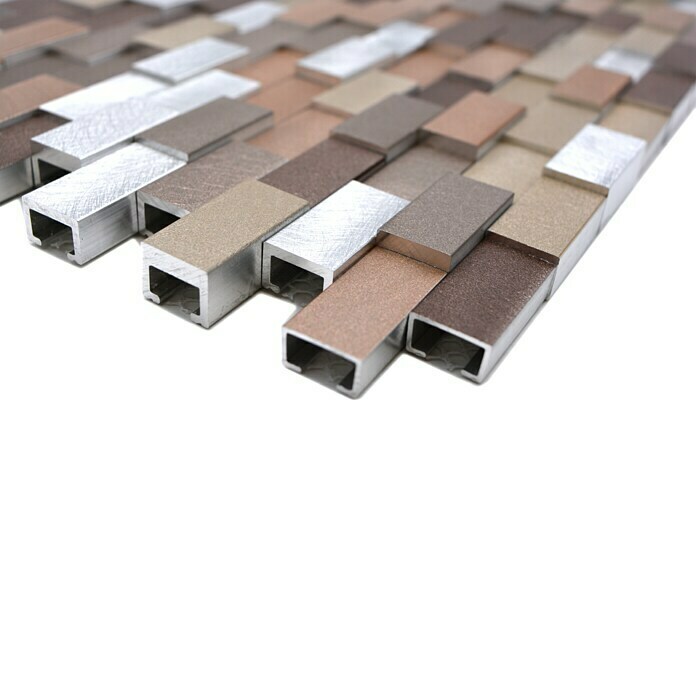 Mosaikfliese Brick 3D Mix XAM A562 (30,1 x 30,4 cm, Silber/Kupfer, Matt)