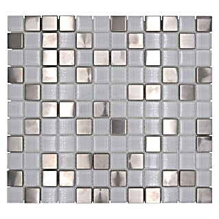 Mosaikfliese Quadrat Crystal Mix XAM A841 (32,7 x 30,2 cm, Weiß/Silber, Glänzend)