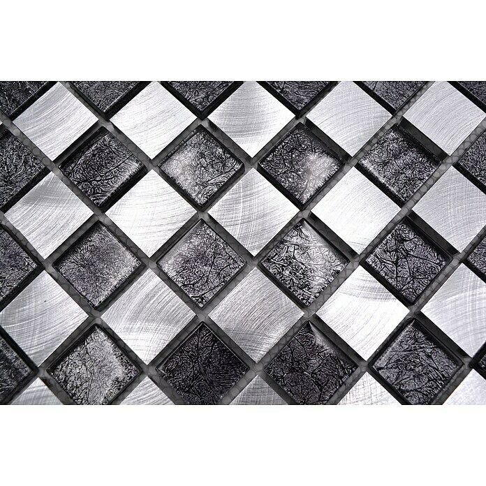 Mosaikfliese Crystal Mix XAM A851 (32,7 x 30,2 cm, Schwarz/Silber, Matt)