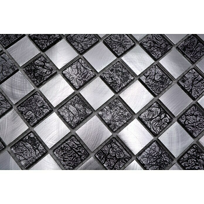 Mozaïektegel (32,7 x 30,2 cm, Zwart/Zilver, Mat)