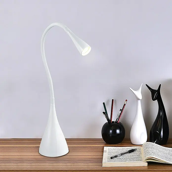 LED-Tischleuchte Flex - 3,5 W, L x B x H: 11 x 11 x 48,5 cm, Weiß, Warmweiß - Eine elegante weiße Schreibtischlampe mit flexiblem Hals, perfekt für den modernen Arbeitsplatz oder das Büro, bietet helles, fokussiertes Licht zum Arbeiten.