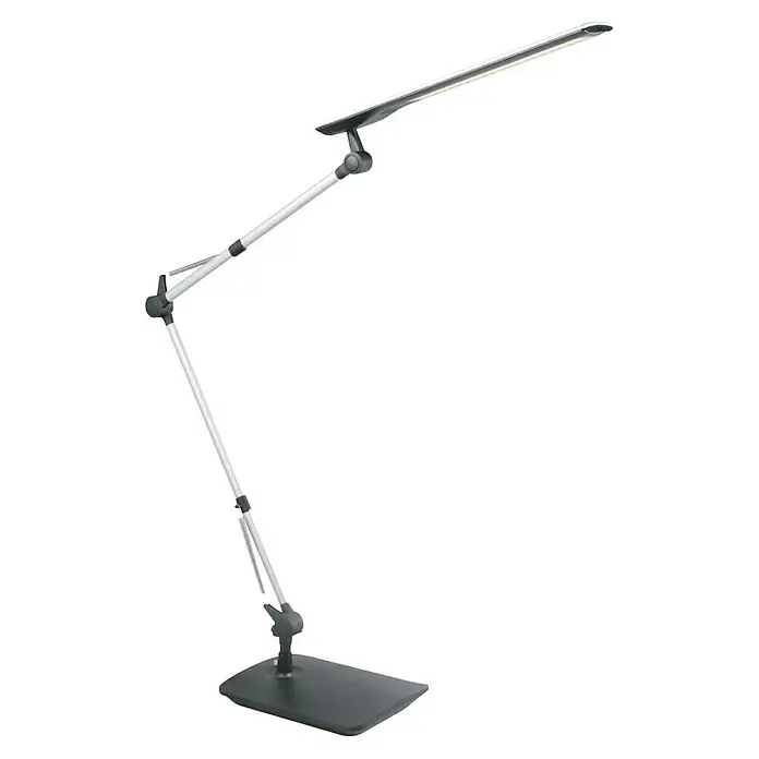 LED-Tischleuchte - 5 W, L x B x H: 21 x 21 x 49 cm, Silber/Schwarz, Warmweiß - Schreibtischleuchte mit LED-Licht. Moderne Tischleuchte mit verstellbarem Arm und hellem LED-Panel für optimales Licht beim Arbeiten.