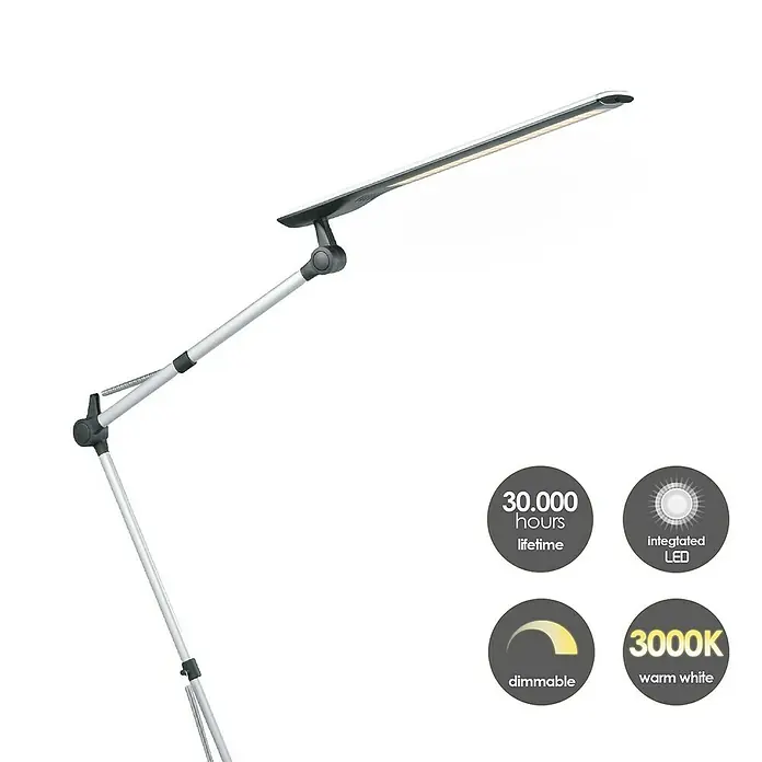 LED-Tischleuchte - 5 W, L x B x H: 21 x 21 x 49 cm, Silber/Schwarz, Warmweiß - Moderne Schreibtischlampe mit LED-Technologie, dimmbar und langlebig. Ideal für Büro und Zuhause dank warmweissem Licht (3000K).