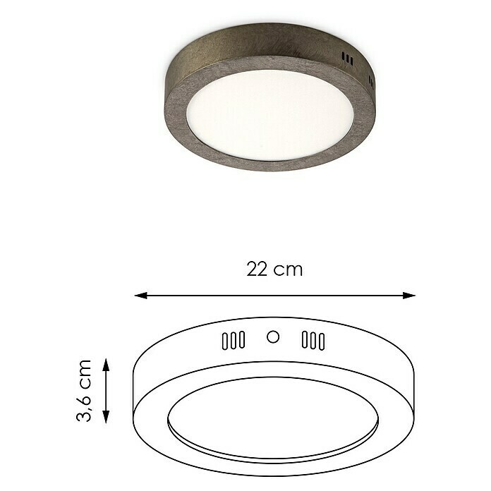 Home Sweet Home LED-Deckenleuchte rund Ska (15 W, Ø x H: 225 mm x 4 cm, Burned Metall, Warmweiß) | BAUHAUS