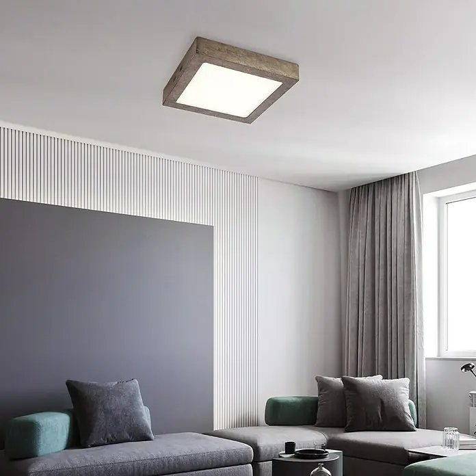 Home Sweet Home LED-Deckenleuchte Ska - 15 W, L x B x H: 22,5 x 22,5 x 4 cm, Burned Metall, Warmweiß - Moderne Deckenleuchte in Holzoptik. Die quadratische Lampe strahlt helles Licht und verleiht dem Raum eine warme Atmosphäre.