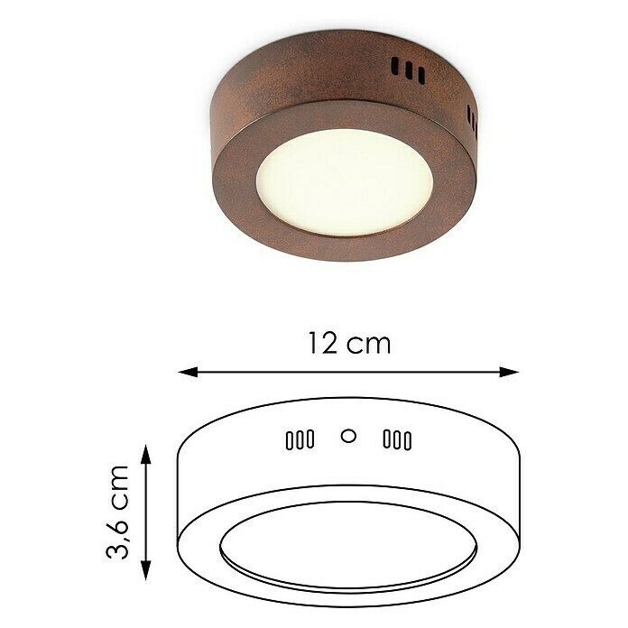 Home Sweet Home LED-Deckenleuchte rund Ska (6 W, Ø x H: 120 mm x 4 cm, Rost, Warmweiß) | BAUHAUS