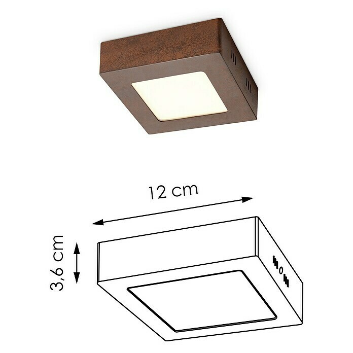 Home Sweet Home LED-Deckenleuchte Ska (6 W, L x B x H: 12 x 12 x 4 cm, Rost, Warmweiß) | BAUHAUS