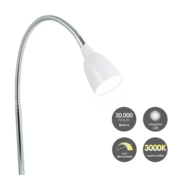 LED-Tischleuchte Flexy - 2,5 W, L x B x H: 16 x 16 x 41,5 cm, Weiß, Warmweiß - Stylische LED-Stehleuchte mit flexiblem Hals und warmweißem Licht für gemütliche Lesestunden. Lange Lebensdauer und nicht dimmbar.