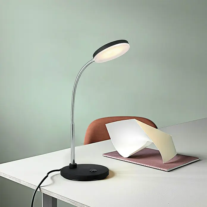 LED-Tischleuchte Polly - 5,5 W, L x B x H: 14 x 14 x 28 cm, Schwarz, Warmweiß - Moderne Schreibtischlampe mit flexiblem Hals und LED-Leuchte für optimale Beleuchtung beim Arbeiten und Lesen.