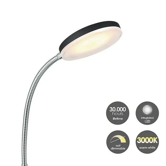 LED-Tischleuchte Polly - 5,5 W, L x B x H: 14 x 14 x 28 cm, Schwarz, Warmweiß - Diese Aufnahme zeigt eine moderne, dimmbare LED-Lampe mit warmweißem Licht und einer Lebensdauer von 30.000 Stunden.