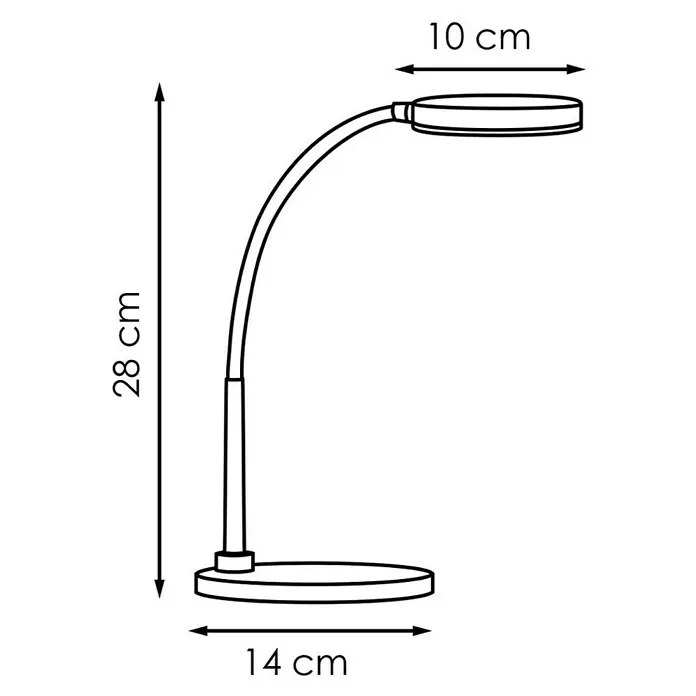 LED-Tischleuchte Polly - 5,5 W, L x B x H: 14 x 14 x 28 cm, Schwarz, Warmweiß - Abbildung einer Schreibtischleuchte mit einer Höhe von 28 cm, einer Basis von 14 cm und einem Lampenkopf von 10 cm Durchmesser.