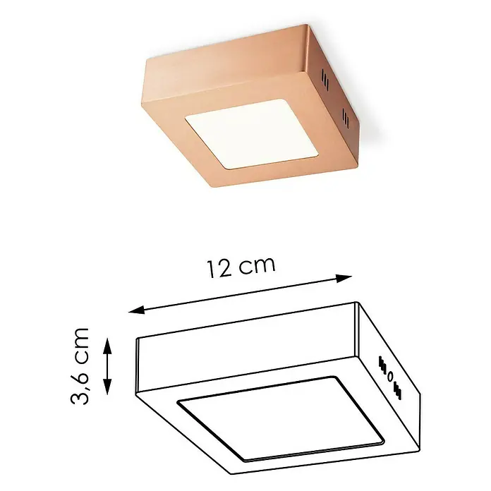 Home Sweet Home LED-Deckenleuchte Ska - 6 W, L x B x H: 12 x 12 x 4 cm, Kupfer, Warmweiß - Deckenleuchte mit quadratischer Form und LED-Beleuchtung, ideal für moderne Innenräume. Das Produkt hat die Maße 12 cm x 3,6 cm.