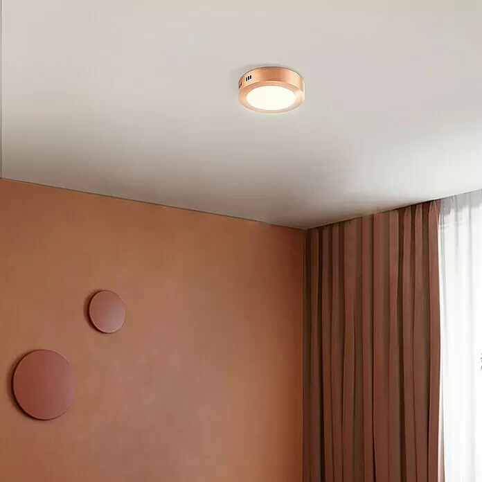 Home Sweet Home LED-Deckenleuchte rund Ska - 12 W, Ø x H: 170 mm x 4 cm, Kupfer, Warmweiß - Runde Deckenleuchte aus Kupfer mit beleuchtetem Diffusor.