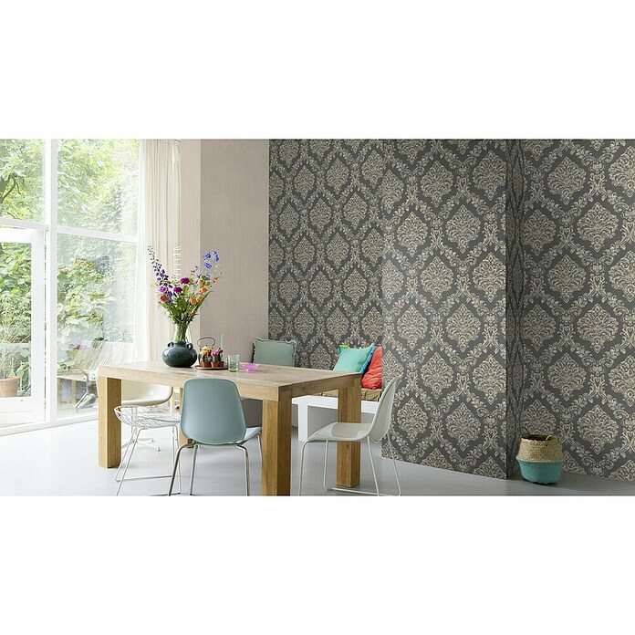Rasch Saphira Vliestapete Rokoko-Ornament (Dunkelgrau, Ornament, 10,05 x 0,53 m) | BAUHAUS