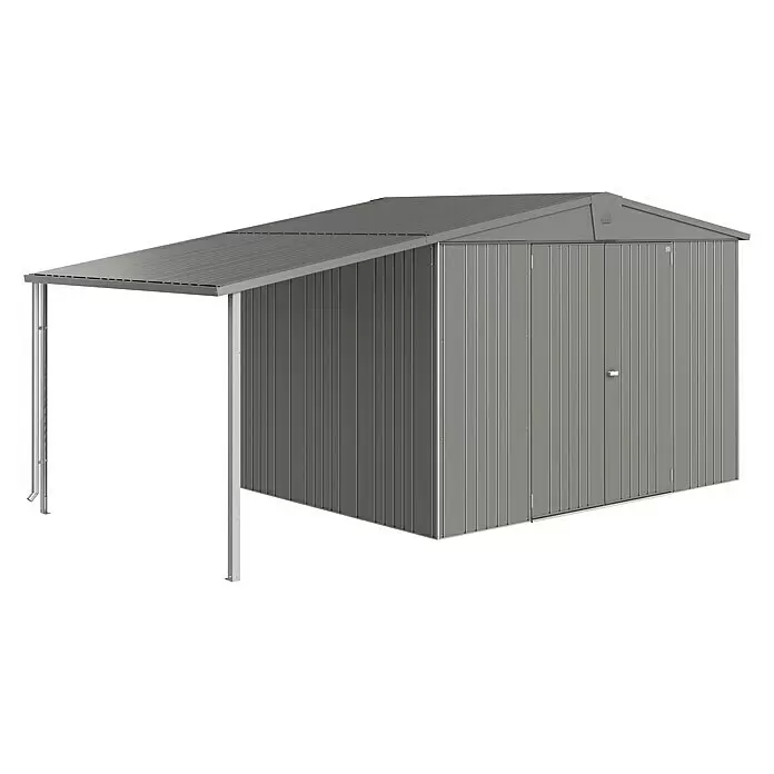 Biohort Europa Seitendach - L x B: 2,28 x 1,5 m, Stahl, Quarzgrau - Diagonale Ansicht
