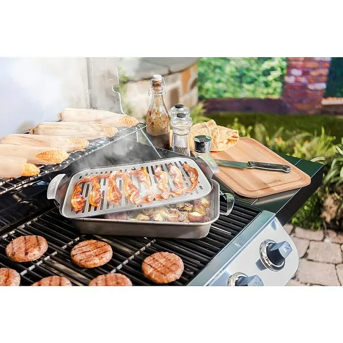 Char-Broil Grillpfanne Grill+ - L x B: 42 x 22 cm, Höhe: 4 cm - Ein Grill mit Burgern, Speck und Kartoffeln. Genießen Sie das köstliche, im Freien zubereitete Essen mit erstklassigem BBQ Zubehör.