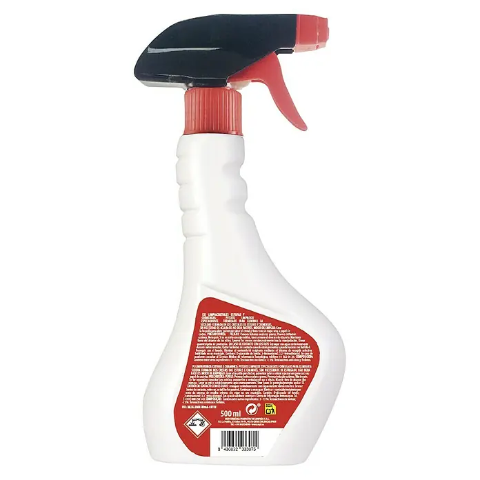 MPL Limpiador de estufas y chimeneas - 500 ml, Botella con cabezal rociable - Imagen del producto: Un limpiador en spray para vidrios y estufas, formulado para una limpieza potente, en una botella de 500 ml.