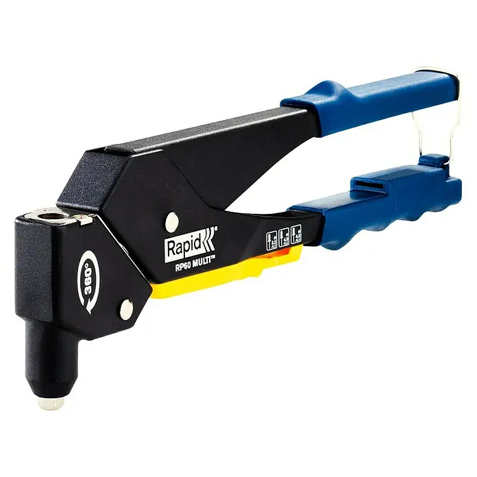 Rapid Set de remachadora RP60 + maleta - Diámetro de remache: 3,2 mm, Específico para: Remaches de aluminio/acero inoxidable (Ø 3,2/4/4,8 mm) - Una remachadora Rapid RP60 Multi con cabezal giratorio para diferentes ángulos, ideal para proyectos de bricolaje y profesionales.