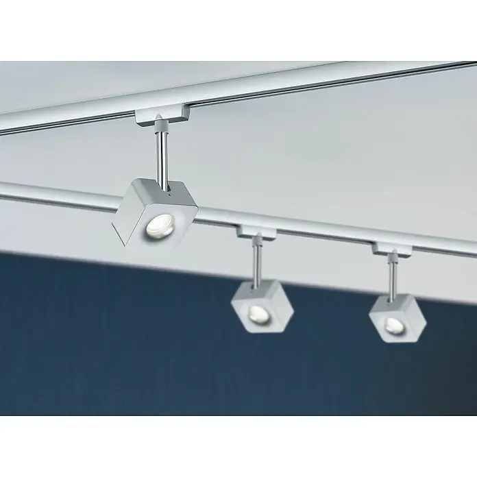 Paulmann URail Foco LED para riel Cubo - 8 W, Cromado mate, L x An x Al: 4,7 x 7,7 x 16,5 cm - Focos de carril con cabezas de luz cuadradas blancas, unidos a un riel, que ofrecen un diseño de iluminación moderno.